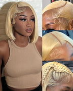 Alididi 613 Blonde Bob Wig Human Hair Straight 13x6 Transparent Lace Front Wigs Human Hair Pre Plucked Glueless Short Bob Wig human hair 180% Density 613 bob wigs for black women 14 Inch