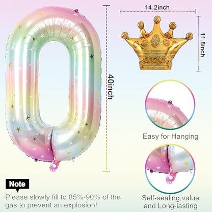 Stars Rainbow Gradient Number 0 Balloon, 40 Inch Giant Number 0 Balloon & Mini - Image 2