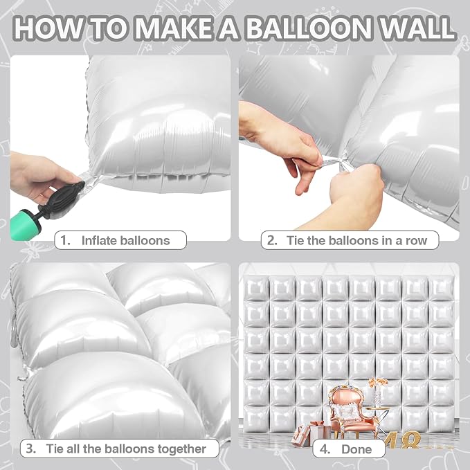 NISOCY 48PCS White Square Foil Balloons Wall Backdrop | Double Sided Pearl - Image 4