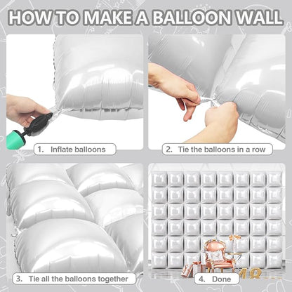 NISOCY 48PCS White Square Foil Balloons Wall Backdrop | Double Sided Pearl - Image 4