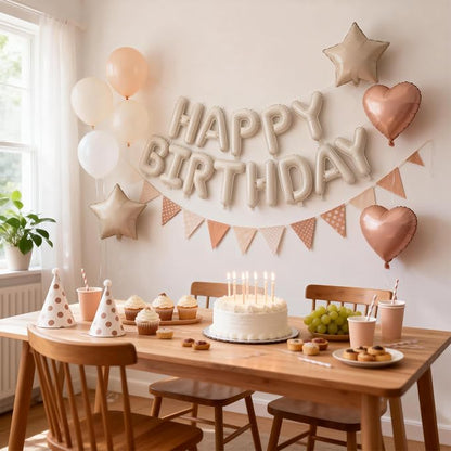 29 PC Cream Happy Birthday Balloon Banner, 16 Inch 3D Aluminum Letter Banner - Image 6