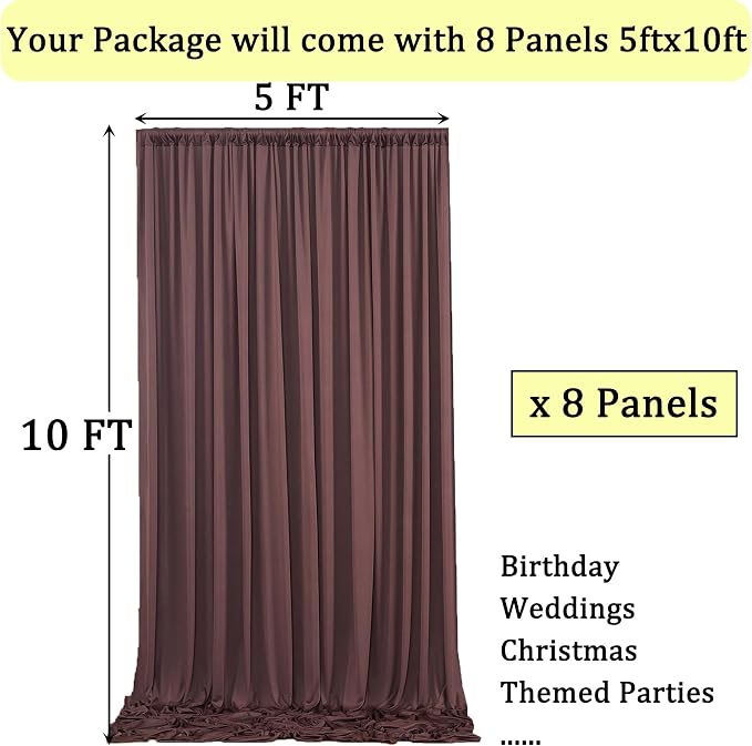 40ft x 10ft Wrinkle Free Brown Backdrop Curtains - Image 6