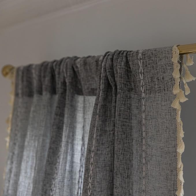 Sutuo Home Boho Curtains for Bedroom Living Room, Semi Blackout Linen Farmhouse - Image 5