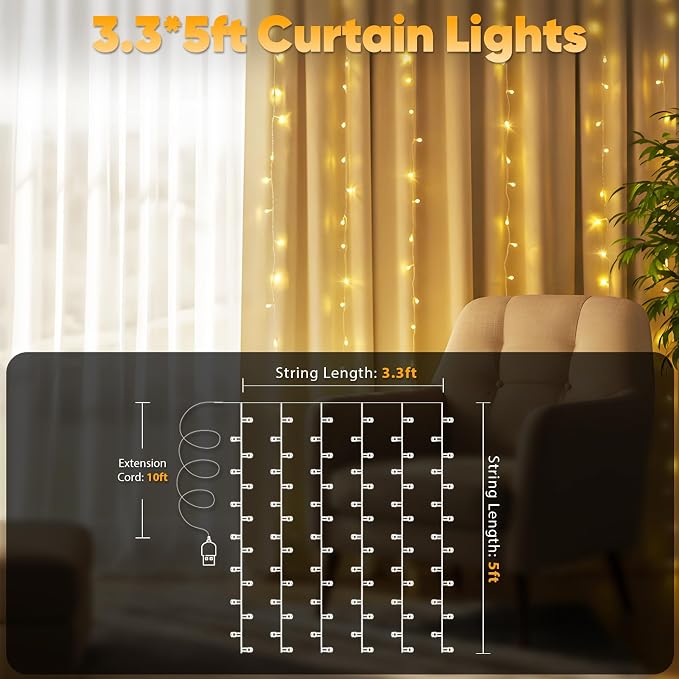Curtain Lights for Bedroom, 90 Led Hanging String Light Outdoor, Fairy Curtain - Image 2