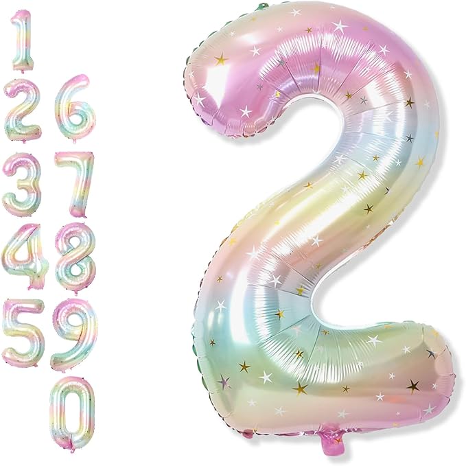 40'' 2 Balloon Number, Large Rainbow Foil Number 2 Balloons Birthday Party Decor by Froova
