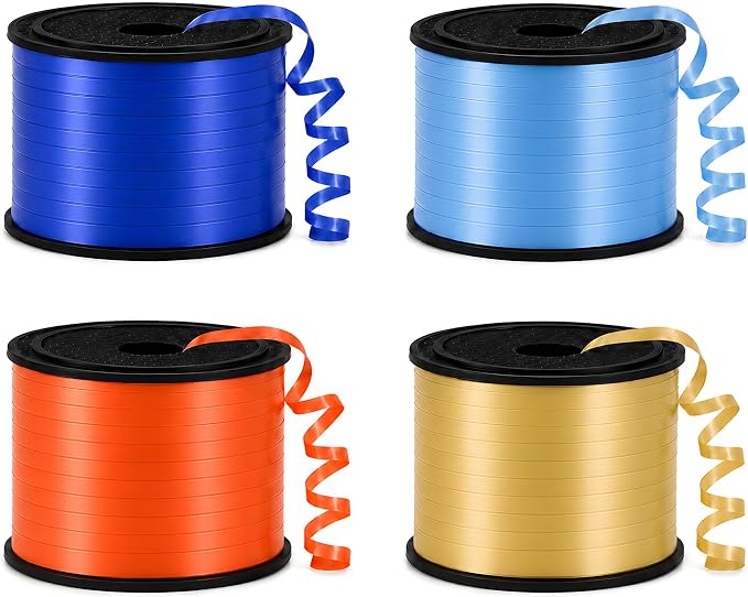BEISHIDA 4 Pack 100 Yard Blue Orange Gold Curling Crimped Ribbon Balloon String by Beishida