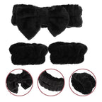 Water Absorbent Makeup Headbands and Wristbands Soft Wide Spa Hairbands for Women Non-slip Comfortable Face Cleaning and Bath Accessories Black Hair Wrap Kit