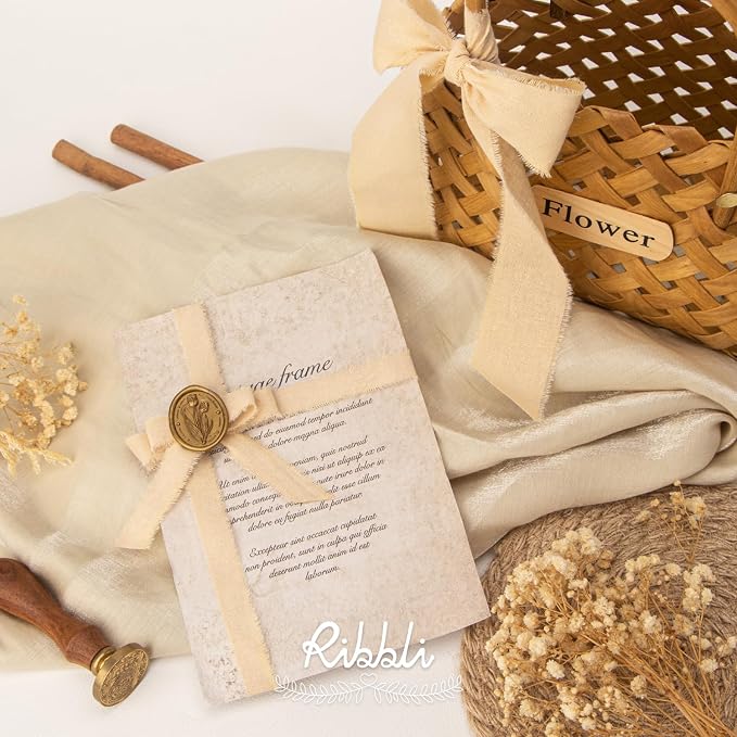 Ribbli 3 Rolls Nude Ribbon 1.5 Inch x 18Yards Beige Handmade Cotton Frayed - Image 4