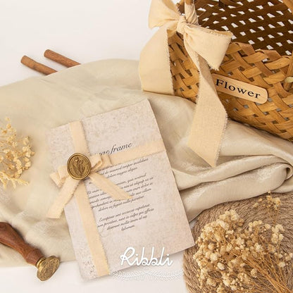 Ribbli 3 Rolls Nude Ribbon 1.5 Inch x 18Yards Beige Handmade Cotton Frayed - Image 4