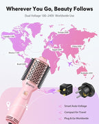 Dual Voltage Travel Blow Dryer Brush, Mini Hair Dryer Brush with Auto 100–240V, EU/UK Plug Ready, 4-in-1 Compact Hot Air Brush Lightweight, Ionic for Smooth & Voluminous Hair Anywhere