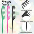 Wide Tooth Rat Tail Comb Set for Sectioning Styling Heat Resistant and Anti-Static Hair Detangling Combs for All Hair Types 3 Pcs
