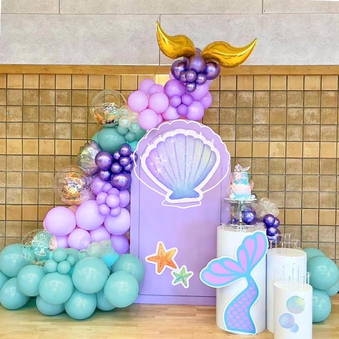 Mermaid Balloon, 12 Inch Mermaid Theme Balloon, Metallic Purple Green Party - Image 4