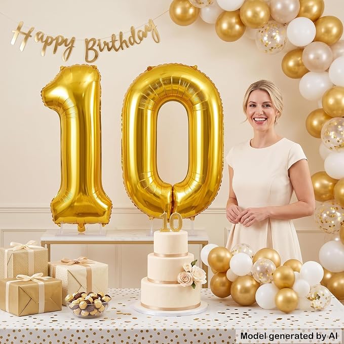 40 Inch Gold Number 10 Foil Balloon - Image 4