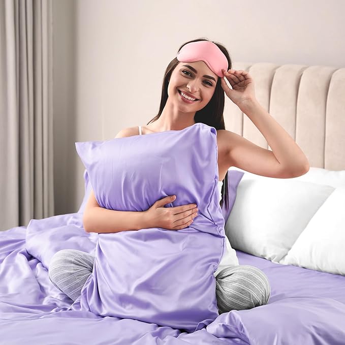 Lirex Satin Pillowcase for Hair and Skin, Super Soft and Cooling Similar to Silk, 2 Pack Standard Size 20"X 26" Pillow Cases with Envelope Closure, Gifts for Women Men, Light Purple