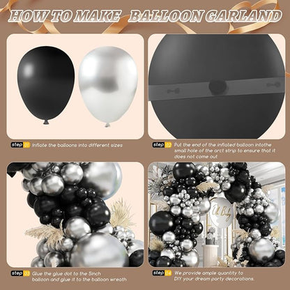 412Pcs Black and Silver Balloons Arch Kit, Latex Balloons Different Sizes 18 12 - Image 2