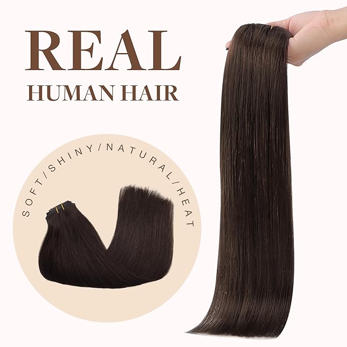 GOO GOO Clip in Hair Extensions Real Human Hair, Remy Human Hair Extensions Clip ins for Women, Natural Human Hair, 16inch 130g 7Pcs, 2A Light Brown