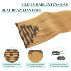 DOORES Real Human Hair Extensions, Honey Blonde 24 Inch 7pcs 120g, Clip in Remy Hair Extensions - Thick, Silky, Straight