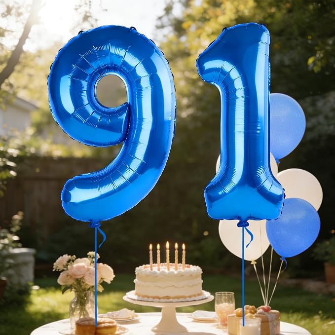 40 Inch Number 91 Balloons for 91st Birthday Party Decorations, 0-100 Dark Blue - Image 3