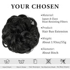 CJL HAIR Large Messy Bun Hair Piece Wavy Curly Scrunchies Synthetic Chignon Ponytail Hair Extensions Thick Updo Hairpieces for Women Off Black