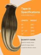 DOORES Hair Extensions Real Human Hair, Walnut Brown to Ash Brown and Bleach Blonde 10 Inch 60g 40pcs, Tape in Hair Extensions Human Hair Straight Remy Hair Natural