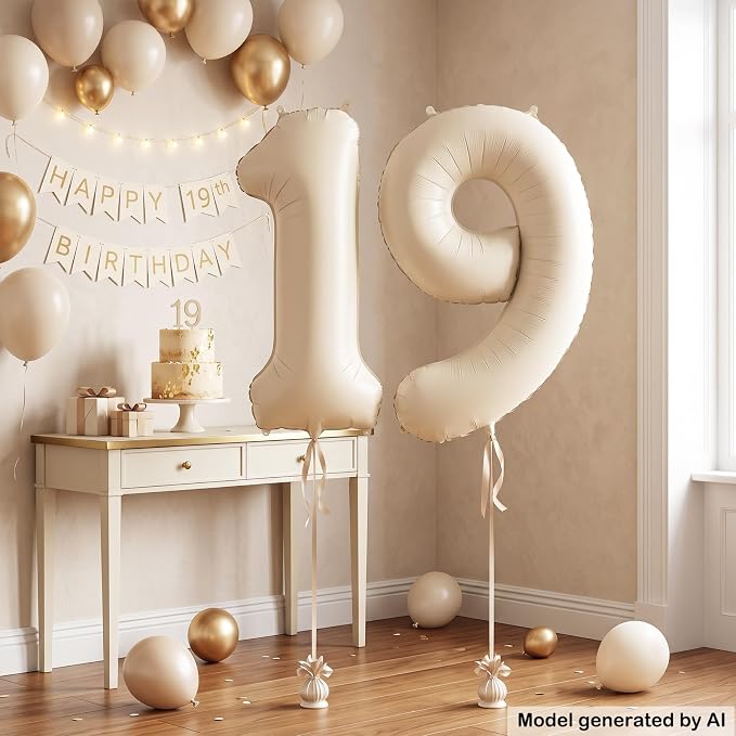 40" Beige Foil Number 19 Balloon - Image 3
