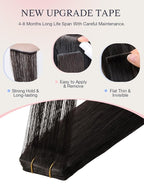 DOORES Invisi Edge Tape in Human Hair Extensions, Natural Black 10 Injection Tapeins with 10 Classic Tapeins 50g 24 Inch, Virgin Human Hair Injection Tape in Extensions Straight