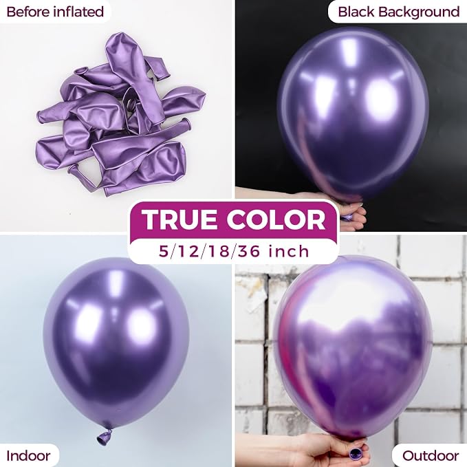 Bezente Metallic Purple Latex Party Balloons 100 Pack 12 inch | Chrome Purple - Image 2