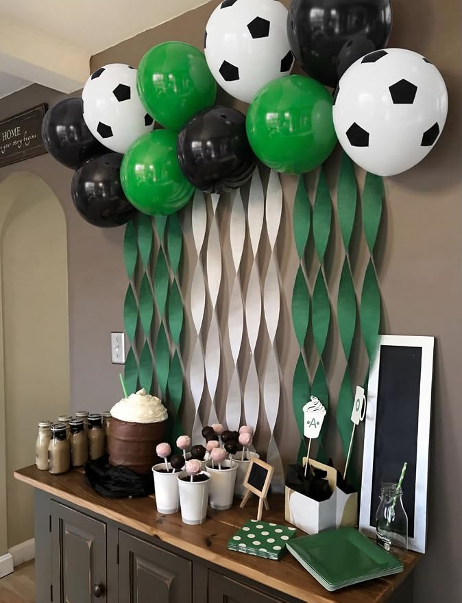 Soccer Balloons, Birthday Party Decor | Green and Black Soccer Printed Latex - Image 3