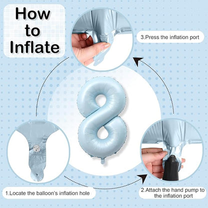 Foil 8 Balloon, Light Matte Blue Big Number 8 Balloons - Image 7