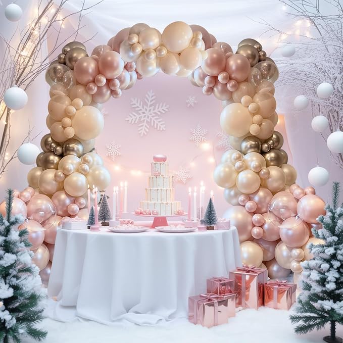 Dusty Pink and Gold Balloon, 12 Inch Double Stuffed Pearl Pastel Blush Pastel - Image 7