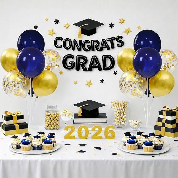 4 Sets Navy Blue Gold Balloon Centerpieces - Image 3