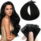 Full Shine Tape in Extensions Human Hair Color Jet Black Tape ins Human Hair Extensions Invisible Seamless 20PCS No Glue No Clips 50G 24Inch Tape ins Seamless Invisible PU Hair Extensions