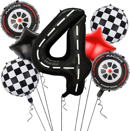 Race Car Balloons, 40 Inch Racetrack Number 4 Balloons, Big Number Balloons by Yexnum