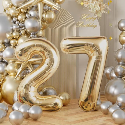 AULE 40 Inch Light Gold 27 Balloon Number Foil 0-9 Birthday Big Numbers | - Image 2