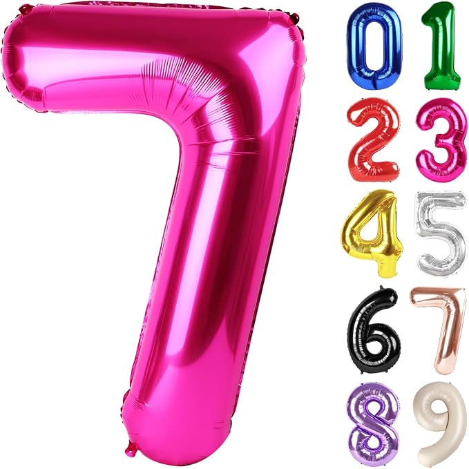 7 Balloon - Hot Pink Birthday Number Balloons, 40 Inch Party Decorations | Hot by ALPHADELTAPI