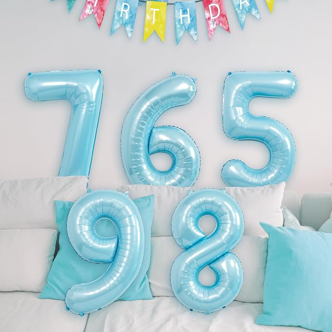 40 Inch light blue Number Balloons, Helium Mylar Foil Number Balloons - Image 5