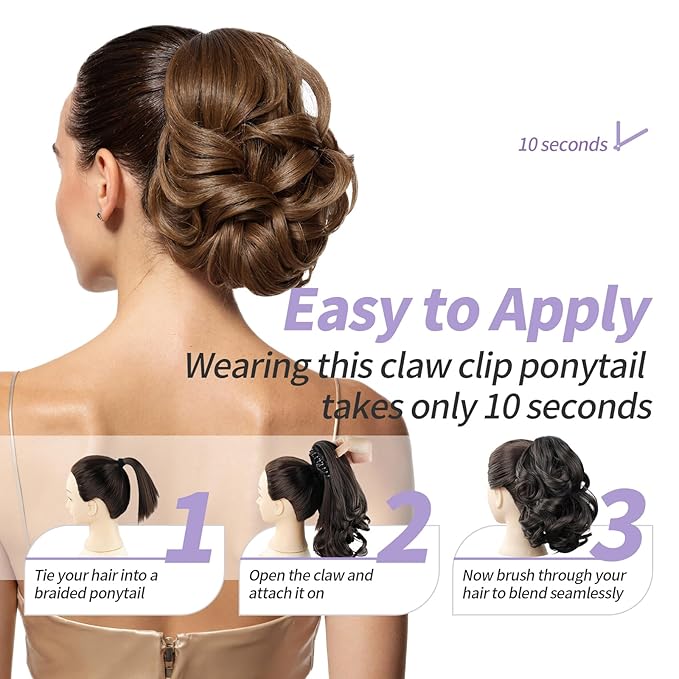 Blonde Ponytail Extensions,9" Short Curly Wavy Claw Clip in Ponytails Hair Extensions Natural Soft Synthetic Hairpiece for Women