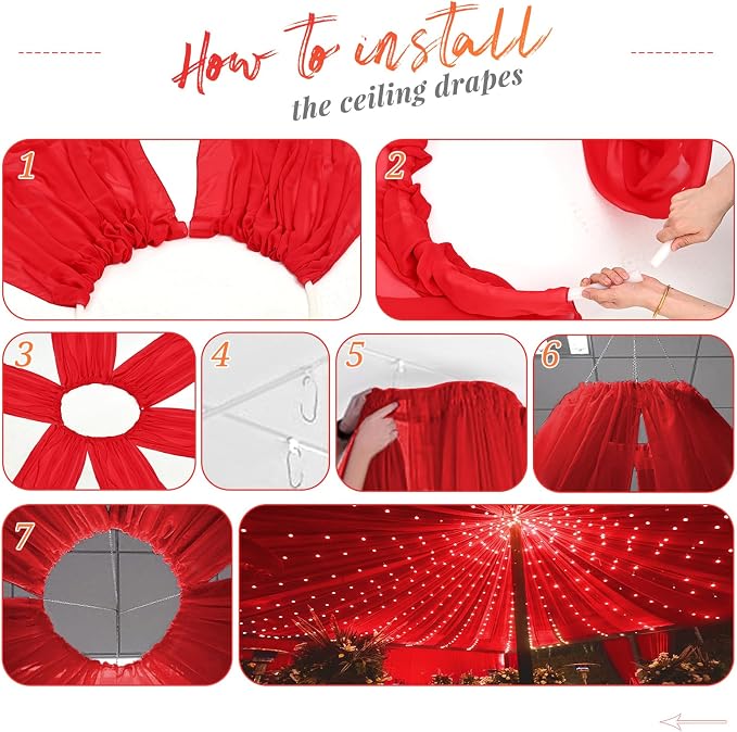 4 Panels Red Ceiling Drapes for Wedding Ceiling Drapes 5ftx20ft Wedding Arch - Image 7
