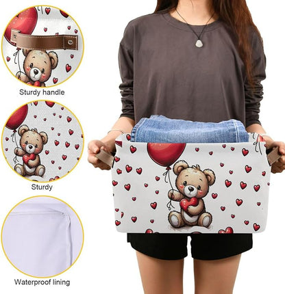 senya Valentine's Day Storage Basket, Love Bear Heart Balloon Foldable Fabric - Image 7