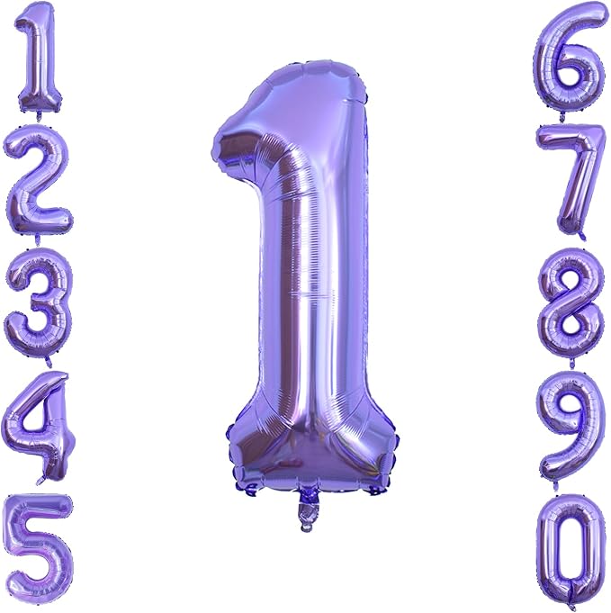 Purple Number 1 Balloon 40 Inch, Large Lavender Mylar Foil Balloons, Metallic by Unknown