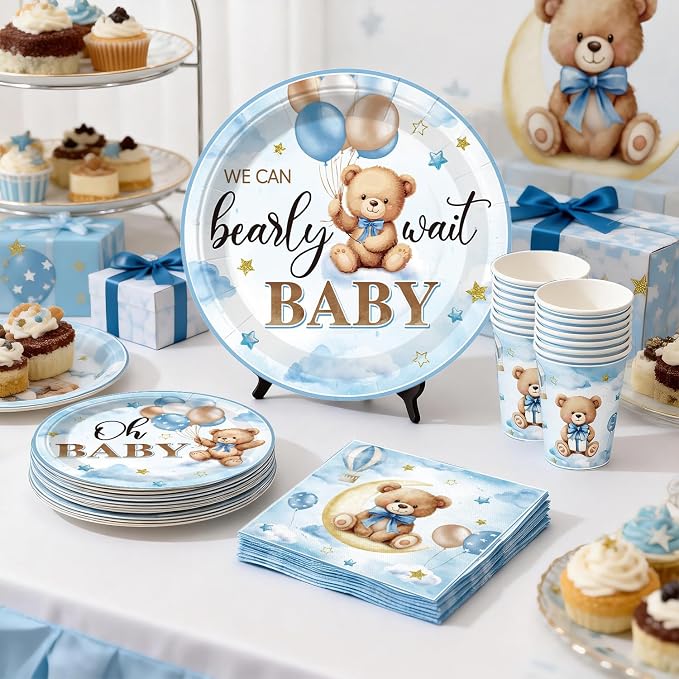 213Pcs cocomigo Blue Baby Boy Shower Decorations Tableware Set, 25 Serves | - Image 8