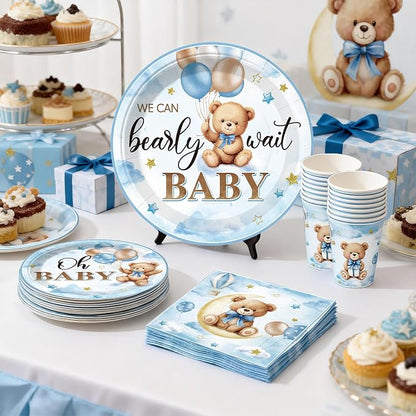 213Pcs cocomigo Blue Baby Boy Shower Decorations Tableware Set, 25 Serves | - Image 8