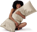 Bedsure Body Pillow Cover 20x54 Inches - Khaki Satin Similar to Silk Pillowcase for Hair and Skin, Cooling and Silky Long Body Pillow Pillowcase with Envelope Closure, Gifts for Women Men