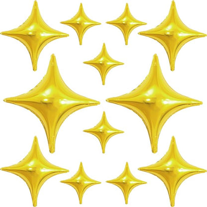 HILAVO 12PCS Gold Star Balloons, 24in 18in 10in Four Pointed Star Shaped by HILAVO