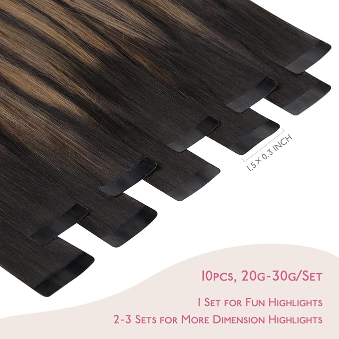WENNALIFE Tape in Hair Extensions Human Hair Balayage Natural Black to Chestnut Brown Tape in Extensions, 10pcs 30g 24 inch Remy Invisible Tape Ins Straight Soft Real Human Hair Tape in Extensions
