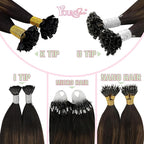 YoungSee Ktip Hair Extensions Balayage K Tip Human Hair Extensions Dark Brown with Medium Brown 14Inch Short 50s/50G