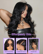 9x6 SKINLIKE Real HD Lace Closure Wig, Body Wave 180% Density 0.10mm Ultra-thin Swiss Lace Pre-plucked Bleached Small Knots With Baby Hair Natural Black Human Hair Wigs 22Inch