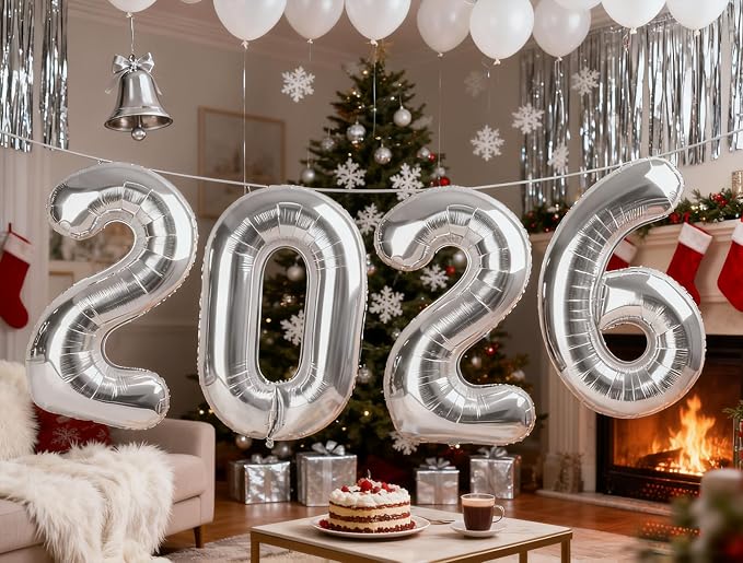 Silver 2026 Balloons, 22 Number Balloon, 40 Inch Foil Big Number Balloons - Image 2