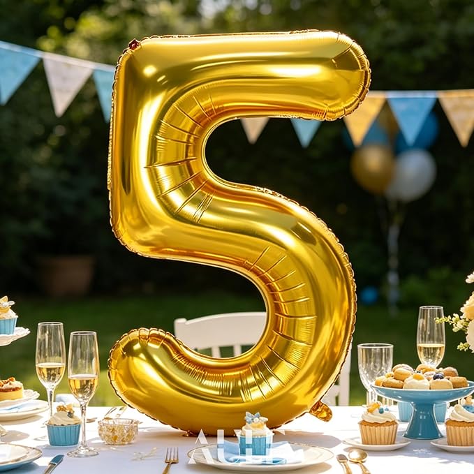 AULE 40 Inch Gold 5 Balloon Number Foil 0-9 Birthday Big Numbers | Birthday - Image 2