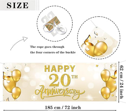 Large Happy 20th Anniversary Banner Twenty Themed Garden Backdrop Banner - Image 2
